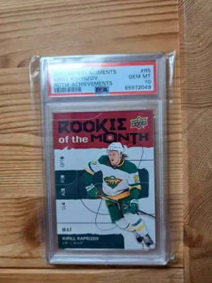 2020-21 Upper Deck Rookie Of The Month Achievements Kirill Kaprizov #R-5 /499 PSA 10 front